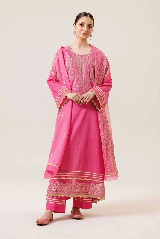 Nishat Cross Season Edit Rose Pink Cambric – view 1 – Poshaq