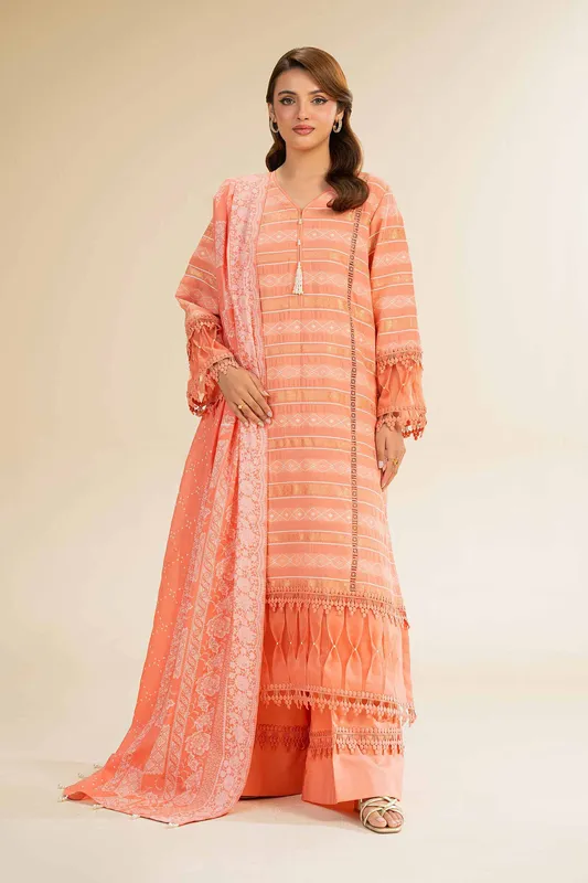 Nishat Cross Season Edit Peach Jacquard – view 1 – Poshaq