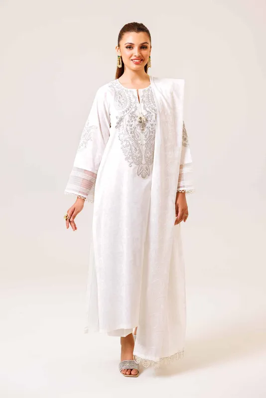 Nishat Cross Season Edit White Cambric – view 1 – Poshaq