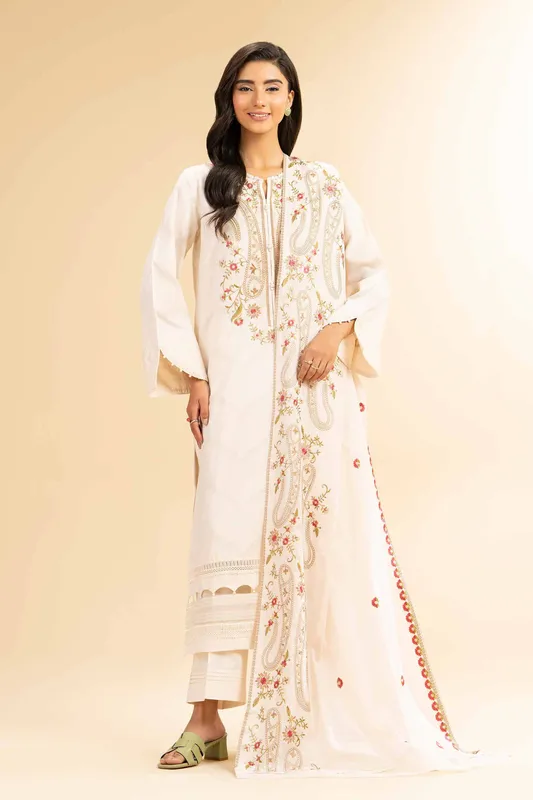 Nishat Cross Season Edit Off White Cambric – view 1 – Poshaq