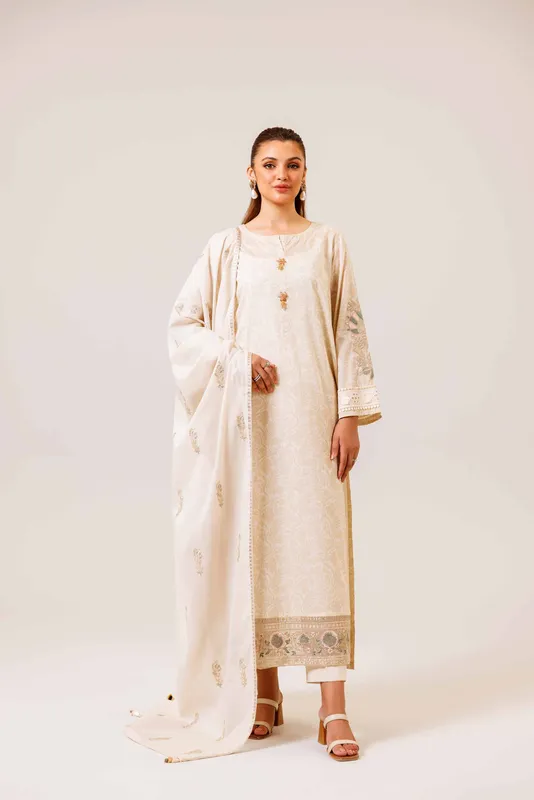 Nishat Cross Season Edit Beige Cambric – view 1 – Poshaq