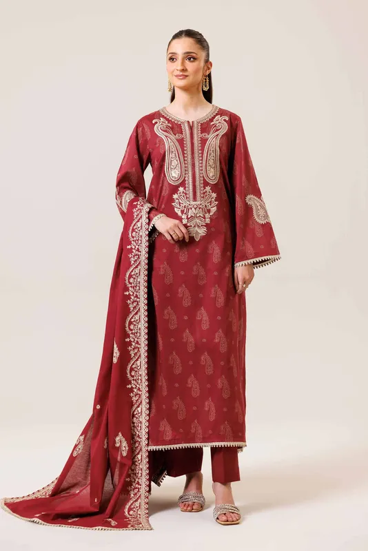 Nishat Cross Season Edit Red Cambric – view 1 – Poshaq