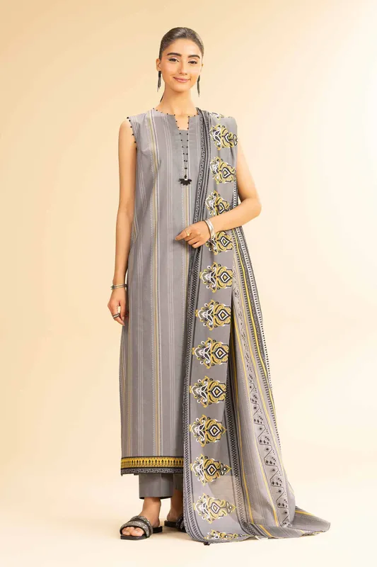 Nishat Cross Season Edit Grey Cambric – view 1 – Poshaq