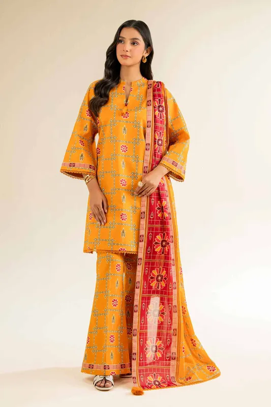 Nishat Cross Season Edit Mustard Yellow Cambric – view 1 – Poshaq