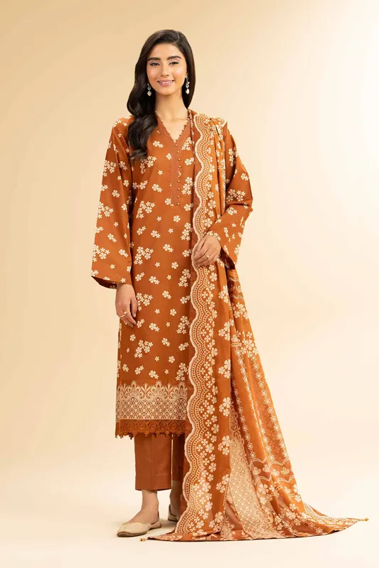 Nishat Cross Season Edit Brown Cambric – view 1 – Poshaq