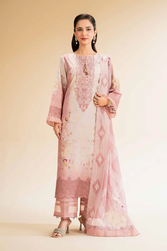 Nishat Cross Season Edit Tea Pink Cambric – view 1 – Poshaq