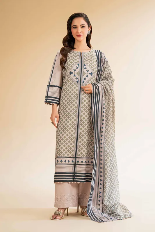 Nishat Cross Season Edit Beige Cambric – view 1 – Poshaq