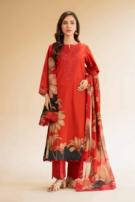 Nishat Cross Season Edit Red Georgette – view 1 – Poshaq