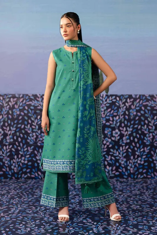 Nishat Cross Season Edit Teal Green Cambric – view 1 – Poshaq