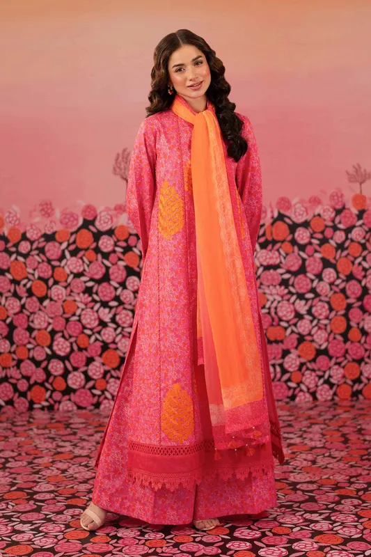 Nishat Cross Season Edit Carrot Pink Chiffon – view 1 – Poshaq