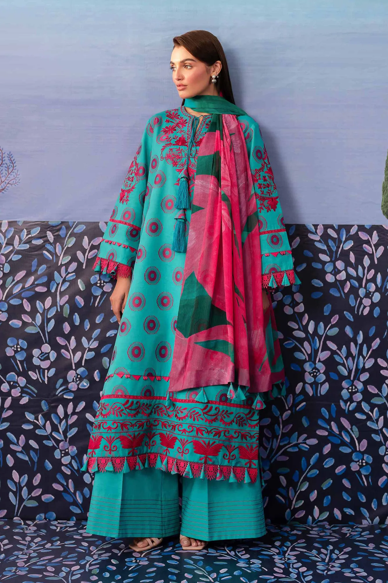 Nishat Cross Season Edit Teal Jacquard – view 1 – Poshaq