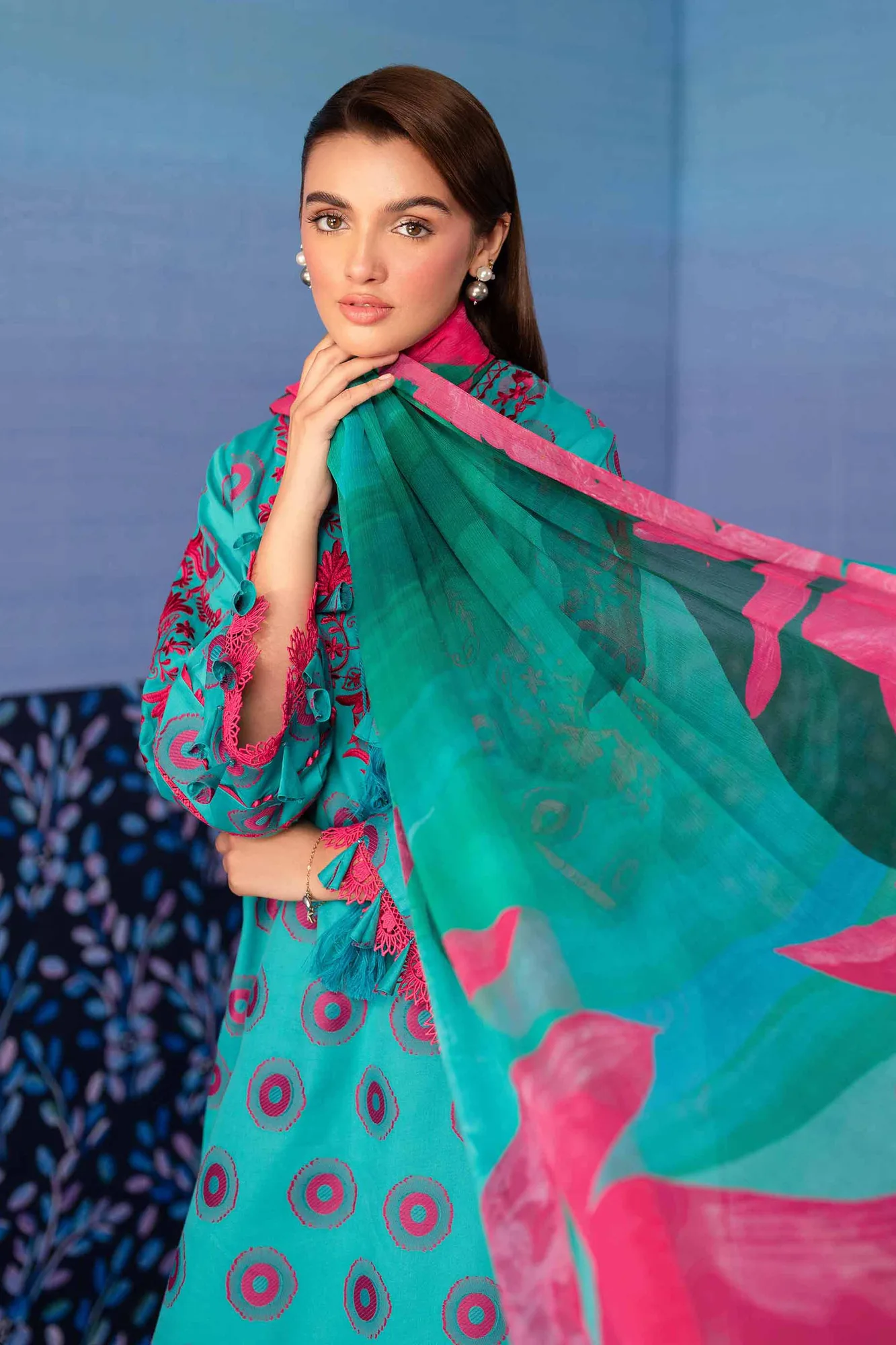 Nishat Cross Season Edit Teal Jacquard – view 4 – Poshaq