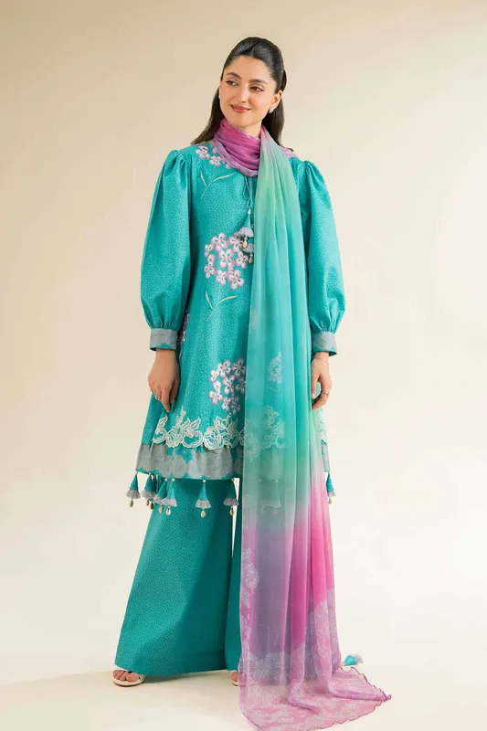 Nishat Cross Season Edit Teal Chiffon – view 1 – Poshaq