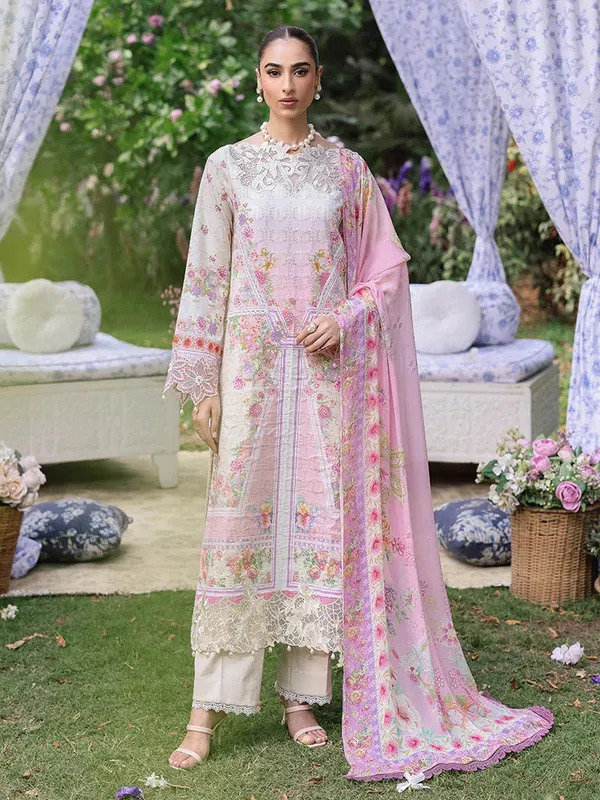 Rajbari Schiffli Printkari Exclusive Lilac Chiffon – view 1 – Poshaq