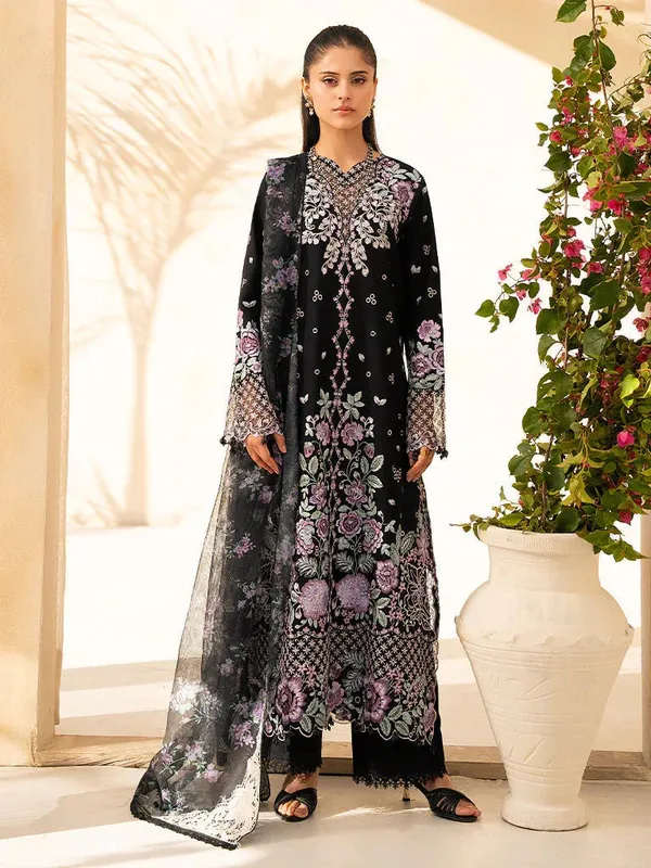 Rajbari Jahaan Premium Festive Lawn Black Cotton – view 1 – Poshaq