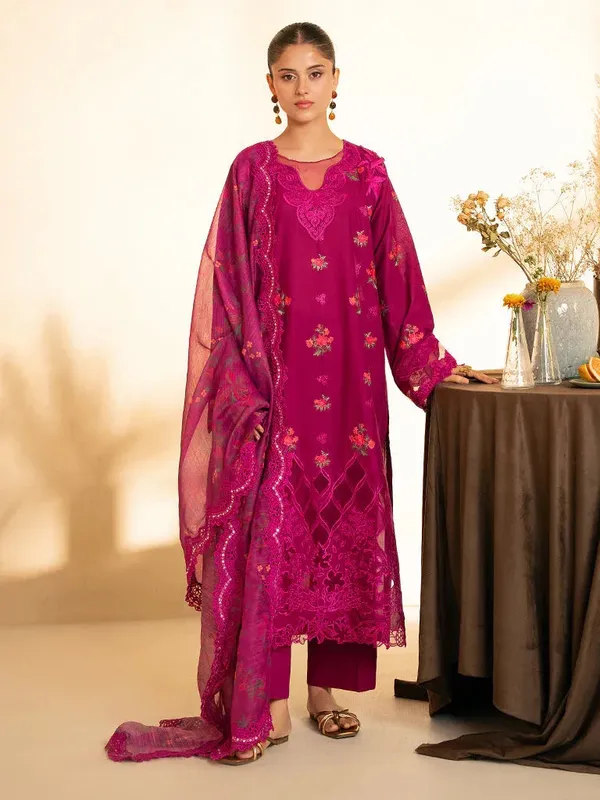 Rajbari Jahaan Premium Festive Lawn Berry Organza – view 1 – Poshaq