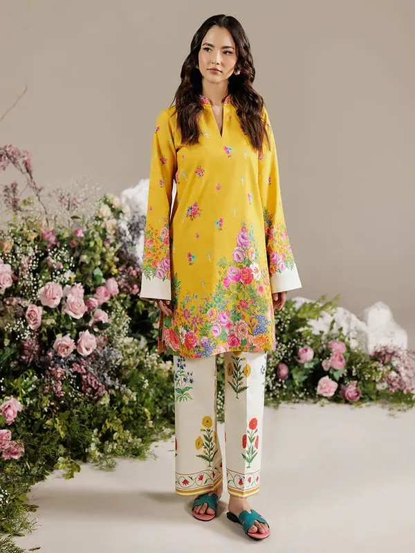 Rajbari Amal Summer Prints Exclusive Yellow Cambric – view 1 – Poshaq