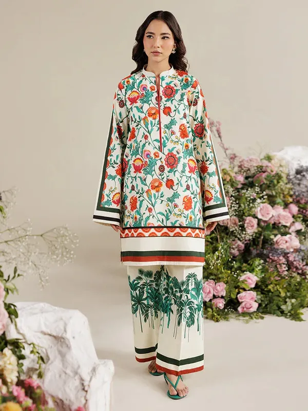 Rajbari Amal Summer Prints Exclusive Ivory Cambric – view 1 – Poshaq