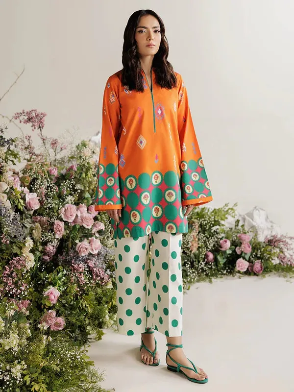 Rajbari Amal Summer Prints Exclusive Orange Cambric – view 1 – Poshaq