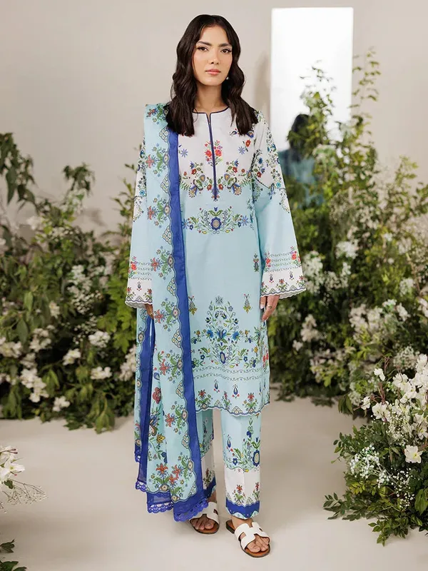 Rajbari Amal Summer Prints Exclusive Ice Blue Cambric – view 1 – Poshaq