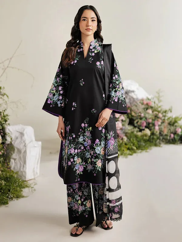 Rajbari Amal Summer Prints Exclusive Black Cambric – view 1 – Poshaq
