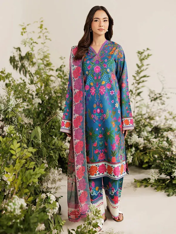Rajbari Amal Summer Prints Exclusive Blue Cambric – view 1 – Poshaq