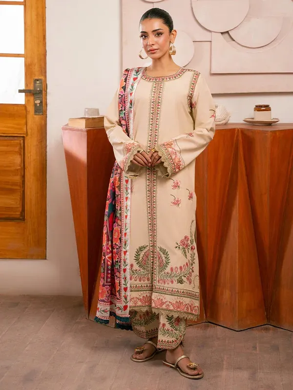 Rajbari Parisa Premium Summer Edit Beige Organza – view 1 – Poshaq