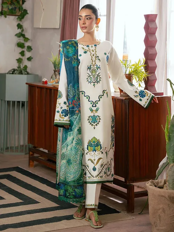 Rajbari Parisa Premium Summer Edit Ivory Cotton – view 1 – Poshaq