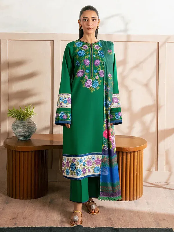 Rajbari Parisa Premium Summer Edit Green Cotton – view 1 – Poshaq