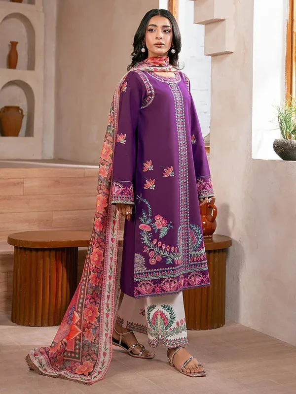 Rajbari Parisa Premium Summer Edit Purple Organza – view 1 – Poshaq