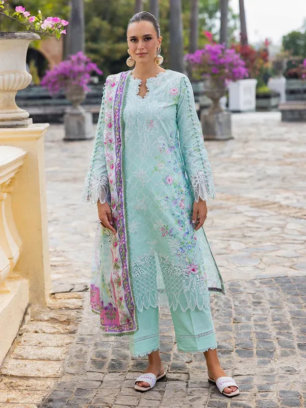Rajbari Floral Symphony Lawn 25 Ice Blue Cotton – view 1 – Poshaq
