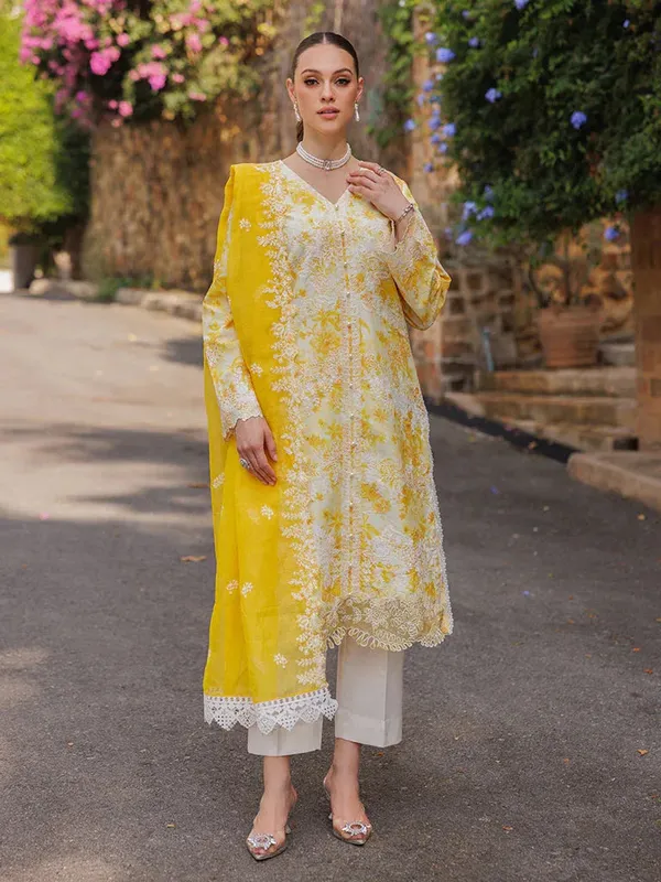 Rajbari Floral Symphony Lawn 25 Off White Cotton – view 1 – Poshaq