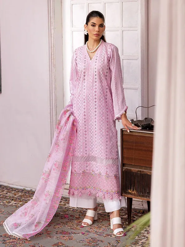 Rajbari Nissa Chikankari Edition 25 Light Pink Organza – view 1 – Poshaq