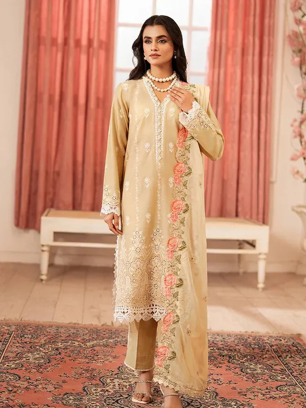 Rajbari Nissa Chikankari Edition 25 Beige Cotton – view 1 – Poshaq