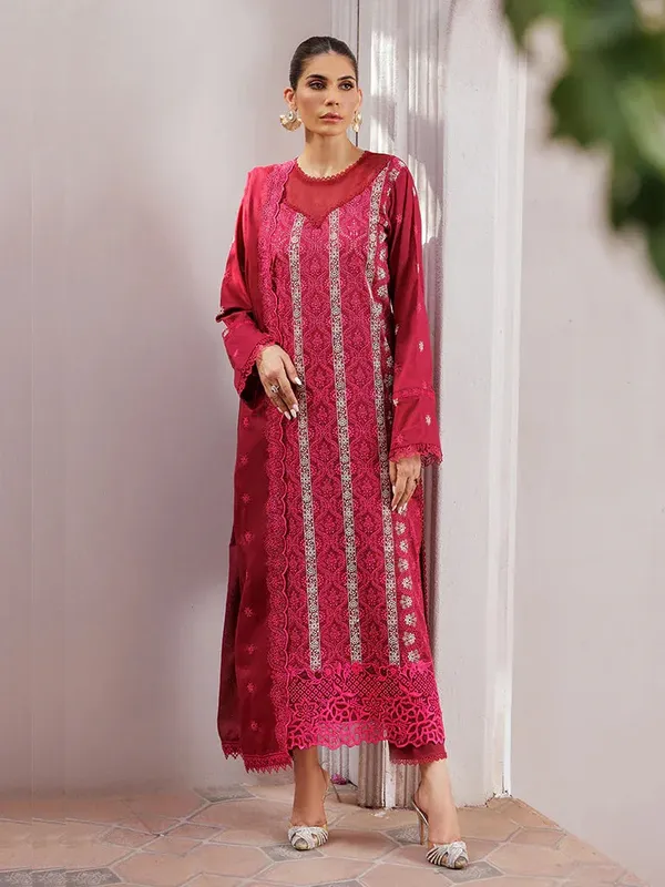 Rajbari Nissa Chikankari Edition 25 Red Organza – view 1 – Poshaq
