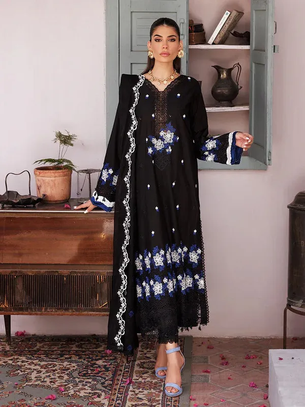 Rajbari Nissa Chikankari Edition 25 Black Organza – view 1 – Poshaq