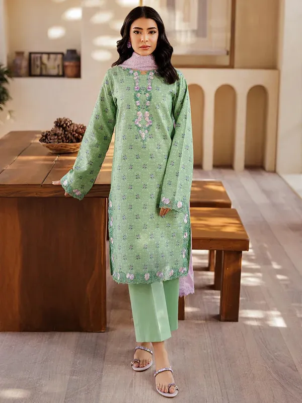 Rajbari Amari Hybrid Jacquard Edition Sage Green Jacquard – view 1 – Poshaq