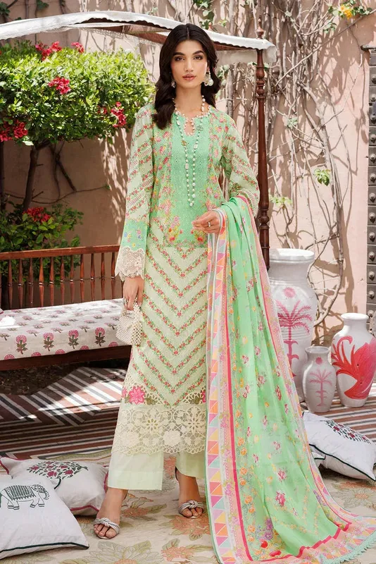 Rajbari Exclusive Printkari 2024 Green Cotton – view 1 – Poshaq