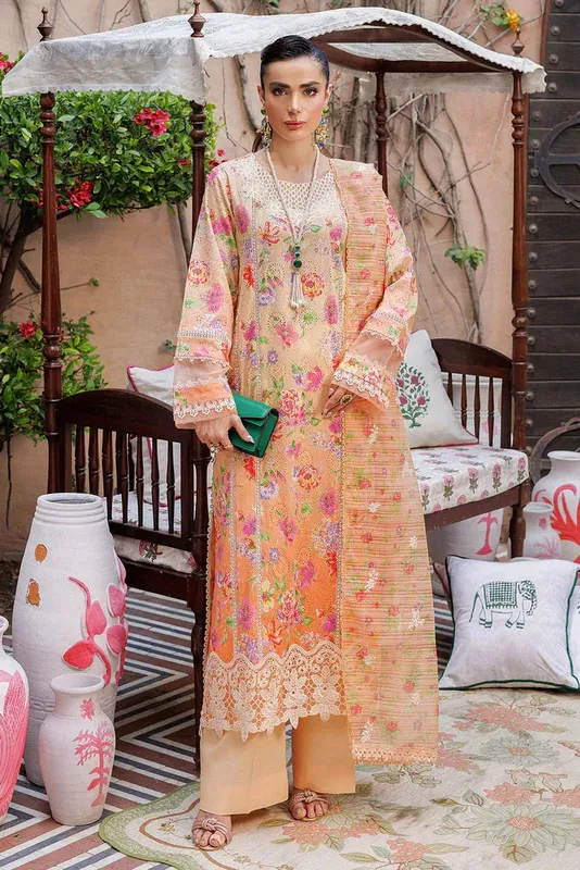 Rajbari Exclusive Printkari 2024 Orange Organza – view 1 – Poshaq