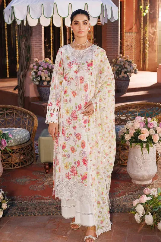 Rajbari Exclusive Printkari 2024 White Organza – view 1 – Poshaq