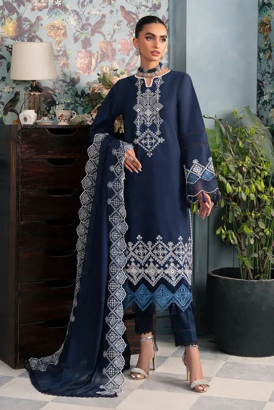 Rajbari Chikankari Edition 24 Blue Cotton – view 1 – Poshaq