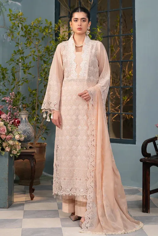 Rajbari Chikankari Edition 24 Peach Cotton – view 1 – Poshaq