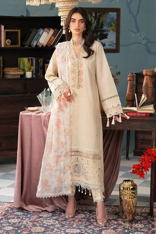 Rajbari Chikankari Edition 24 Cream Cotton – view 1 – Poshaq