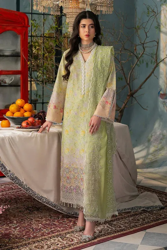 Rajbari Chikankari Edition 24 Green Cotton – view 1 – Poshaq
