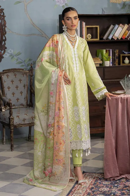 Rajbari Chikankari Edition 24 Green Cotton – view 1 – Poshaq