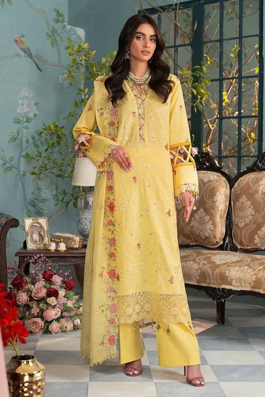 Rajbari Chikankari Edition 24 Yellow Cotton – view 1 – Poshaq