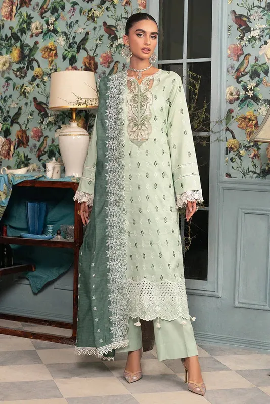 Rajbari Chikankari Edition 24 Green Organza – view 1 – Poshaq