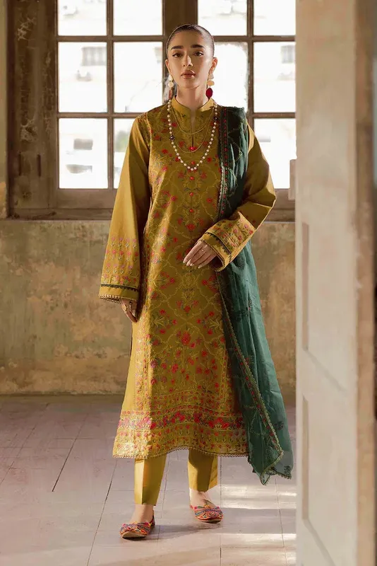 Rajbari Summer Breeze 24 Mustard Chiffon – view 1 – Poshaq