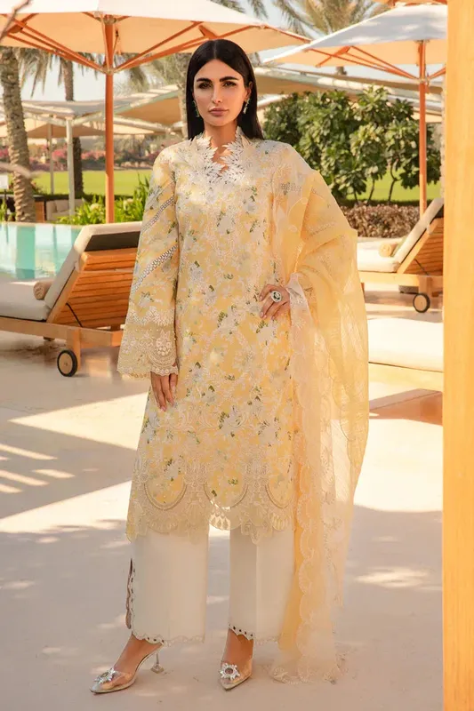 Rang Rasiya Carnation Summer 24 Yellow Organza – view 1 – Poshaq