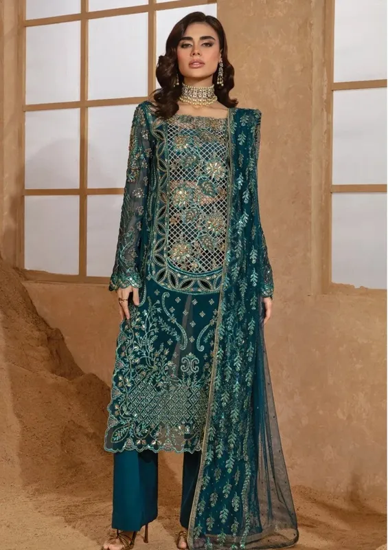 Rang Rasiya Chatoyer Wedding Formals 24 Teal Cotton Silk – view 1 – Poshaq